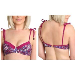 Nanette Lepore Eugenia Plunge Molded‎  Bikini Top Persian Paisley Raspberry 8